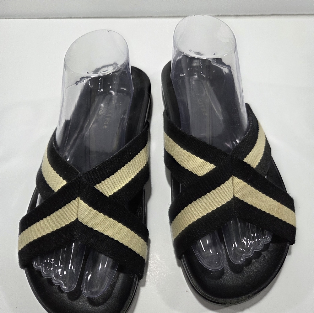 Jenni Kayne Black and Cream Crisscross Slide Sandals